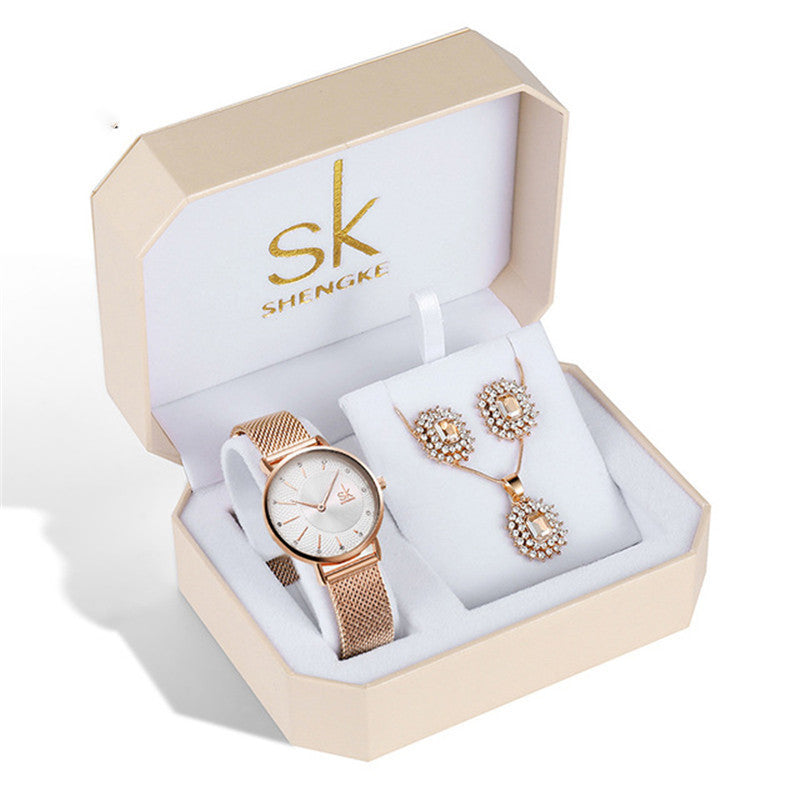 Rhinestone watch earring necklace