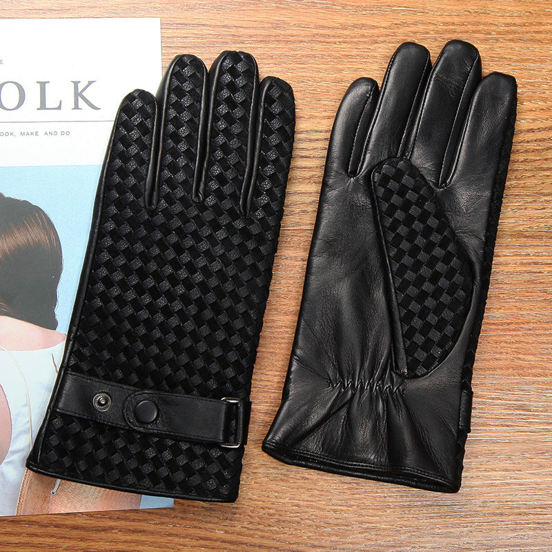 Touch Screen Woven Sheepskin Gloves Plus Velvet Thick Men's