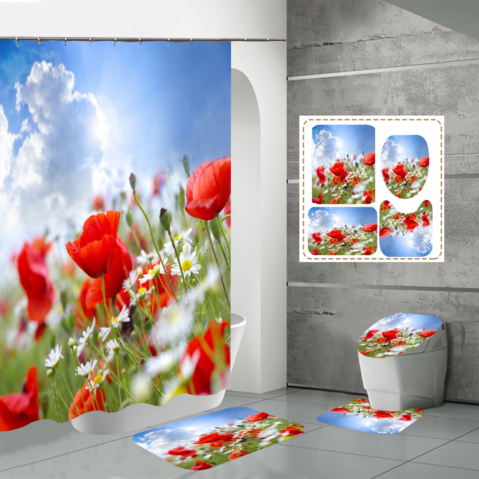 3D HD Digital Printing Bathroom Shower Curtain