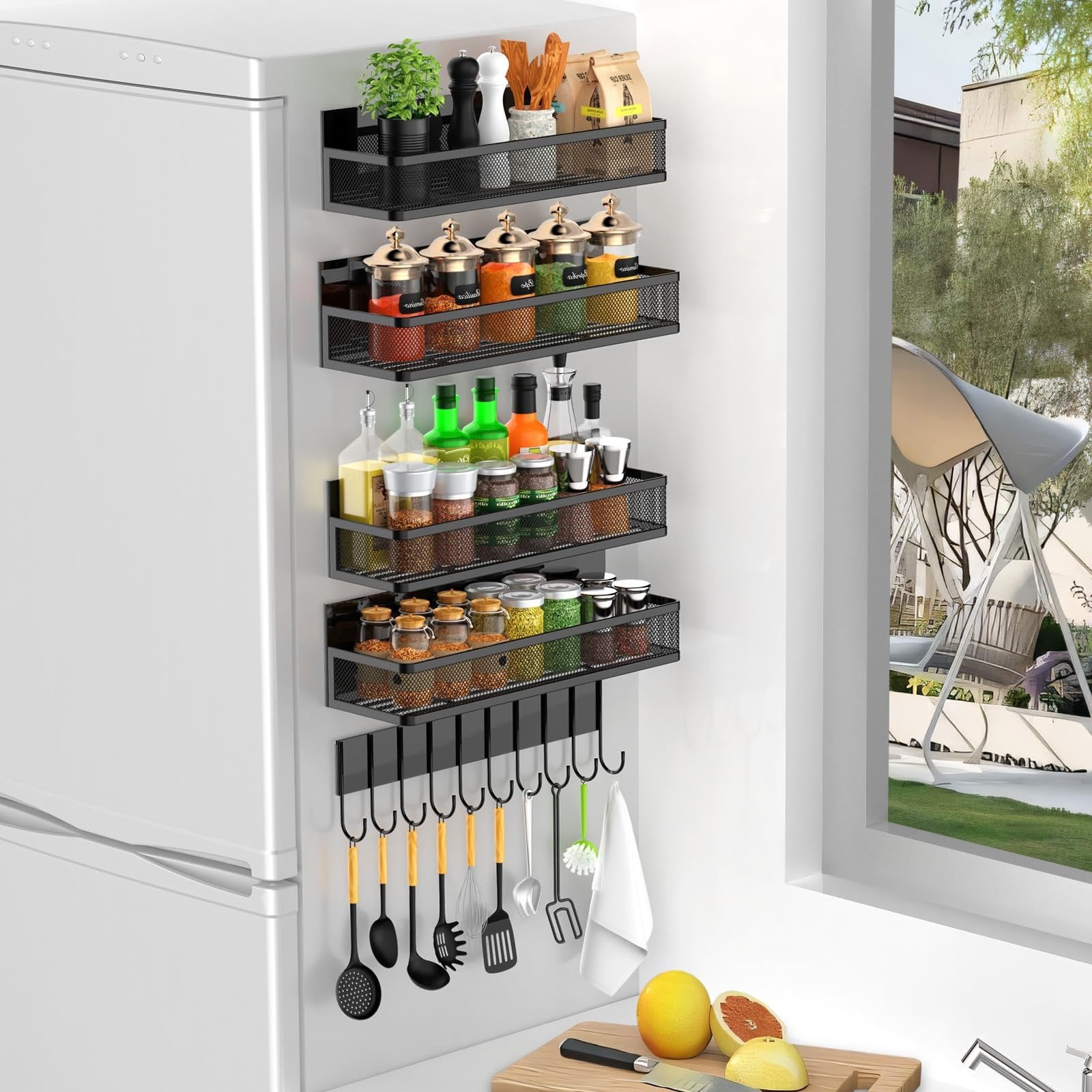 Mesh Refrigerator Shelf Kitchen Punch-free Soy Sauce Seasoning Rack