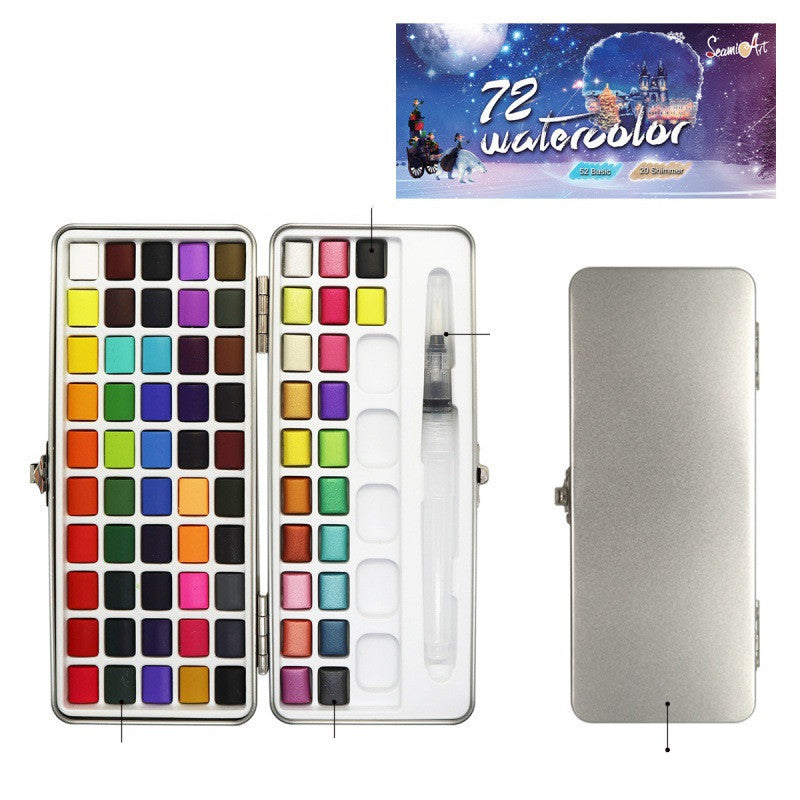 Portable Pearlescent Fluorescent Concentrated Solid Watercolor Paint Set