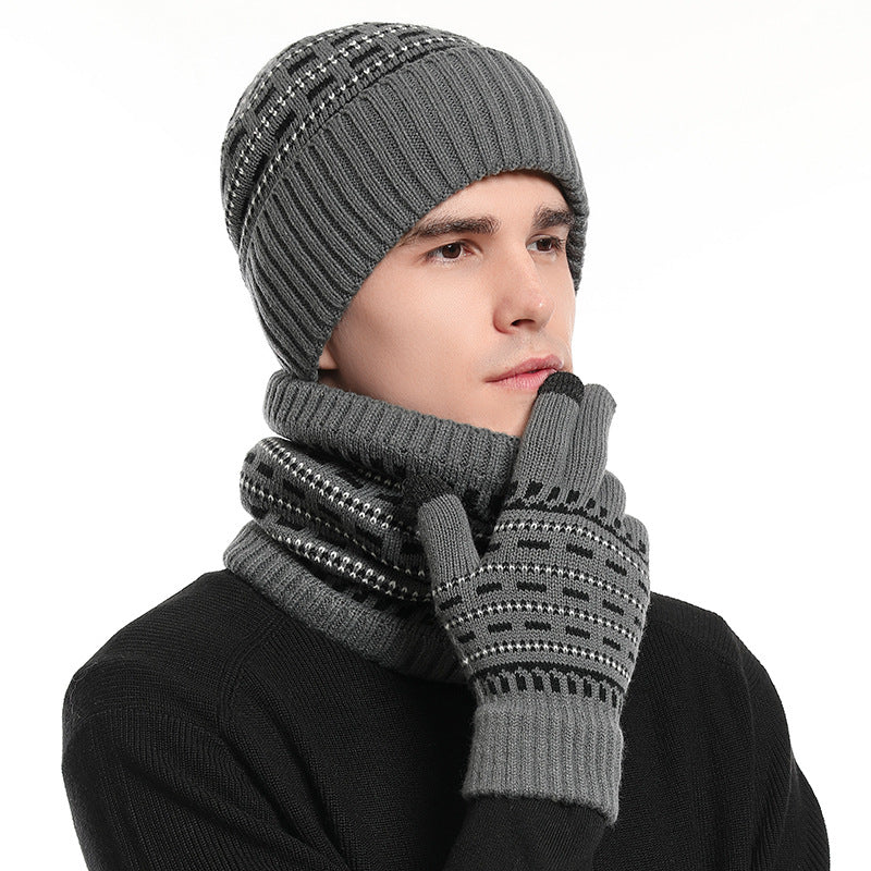 Men's Casual Warm Knitted Hat Set