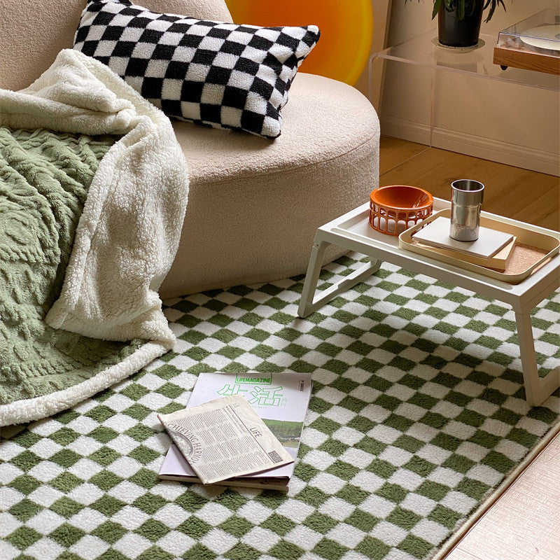 Retro Checkerboard Carpet Living Room Lamb Down Mat Modern