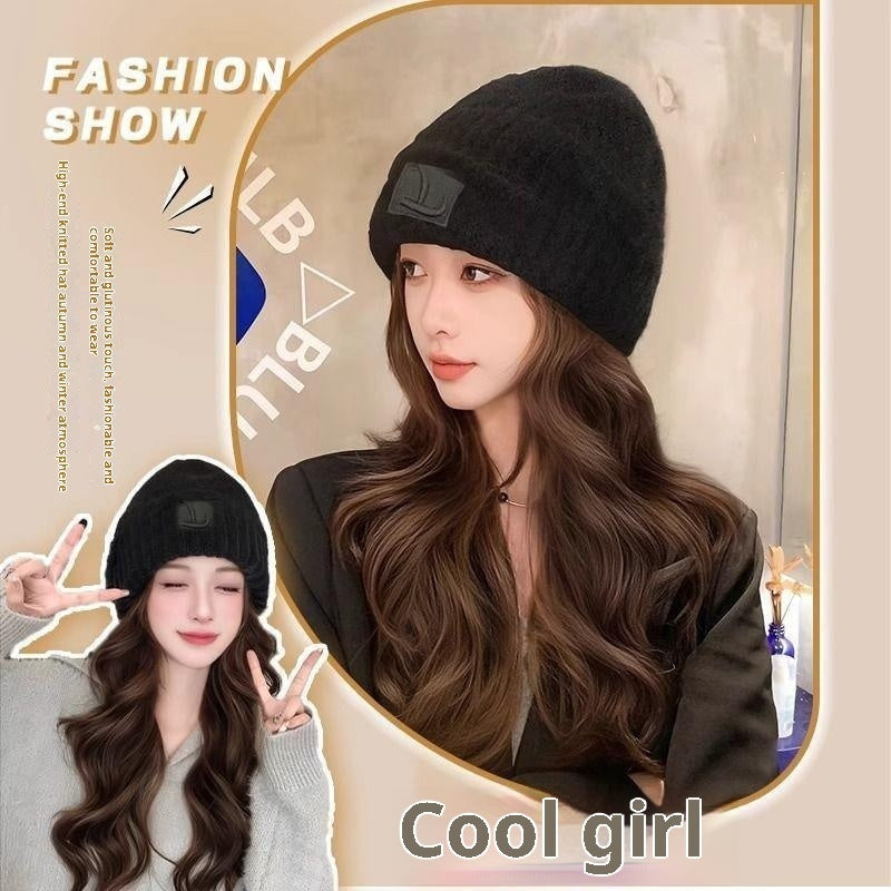 Hat Women's Big Head Small Integrated Fashion Big Wave Full-head Wig
