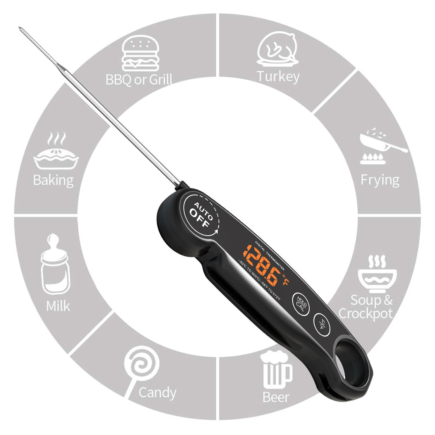 Folding Food Barbecue Meat Thermometer LED Display