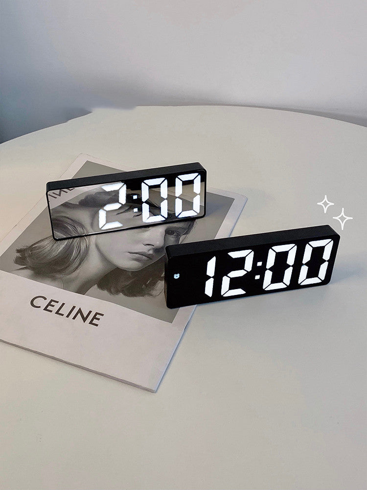 Simple Black And White Mirror Alarm Clock For Students
