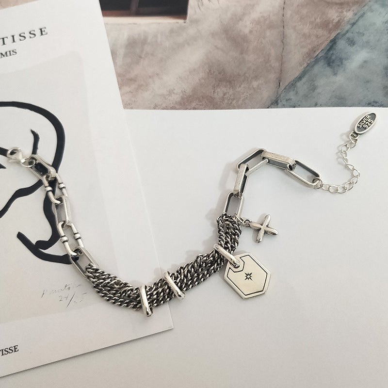 Thai Silver Cross Heavy Industry Bracelet Female Fashion