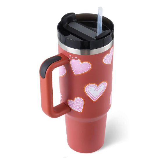 Gobelet isotherme 1,2 L avec poignée et paille, en acier inoxydable, anti-déversement, tasse à café isotherme sous vide avec couvercle, mug conique, cadeaux pour la Saint-Valentin, convient pour la voiture, la salle de sport, le bureau, les voyages