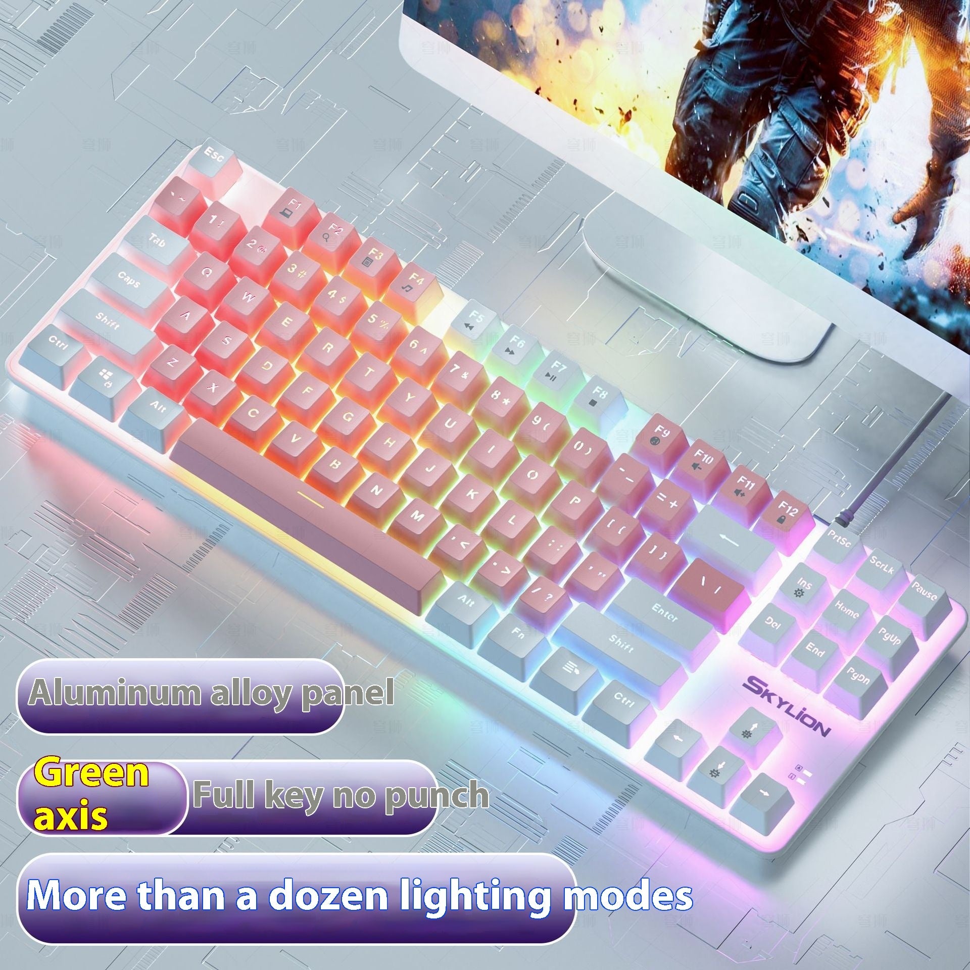 H87 Mechanical Green Axis Wired Two Colors Keyboard
