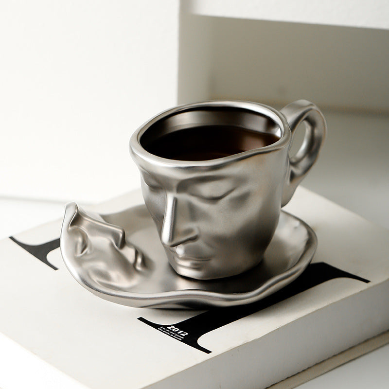 Jinfulan New Metal Face Creative Ceramic Kiss Beauty Coffee Cup
