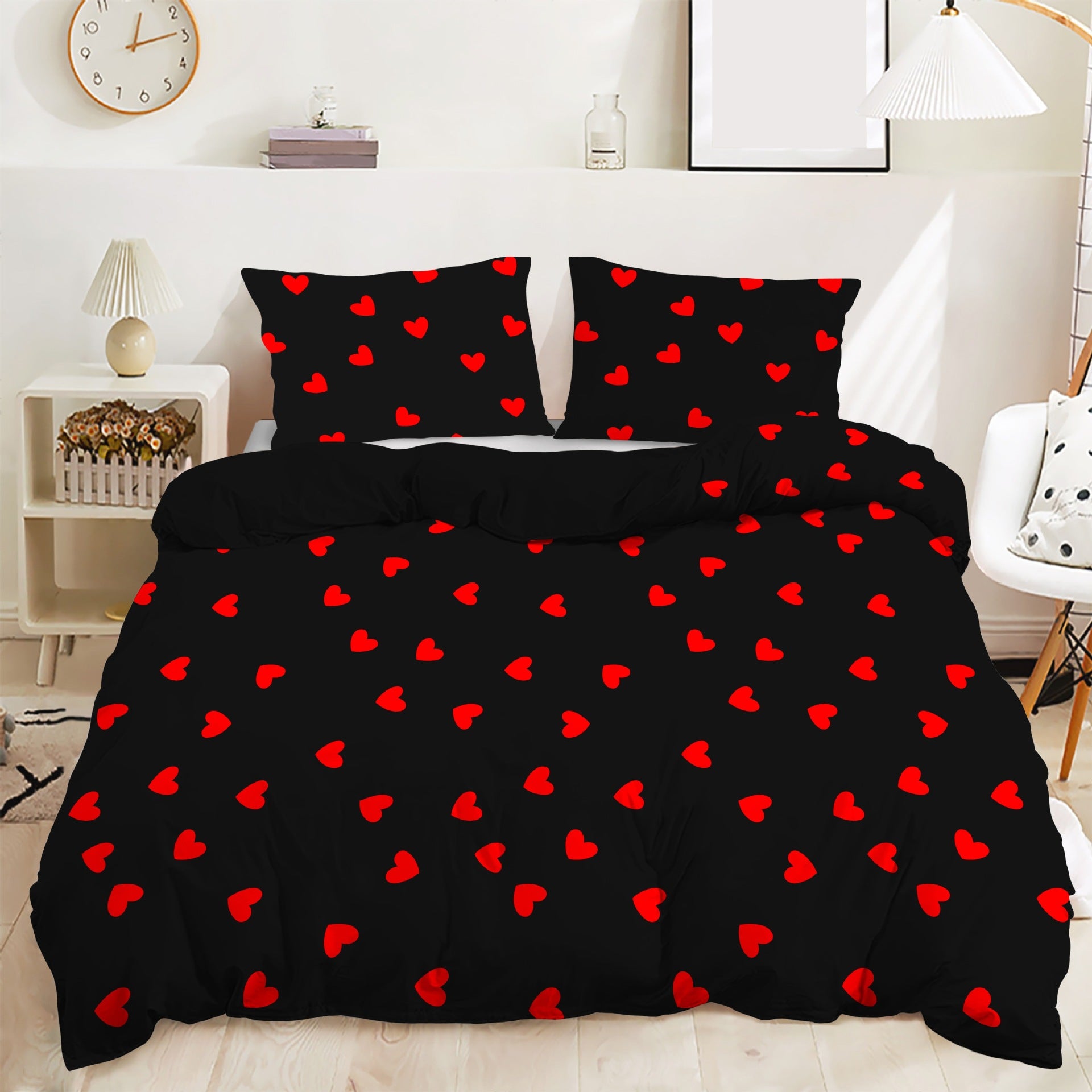 Simple Little Heart Quilt Cover Bedding Three-Piece Set