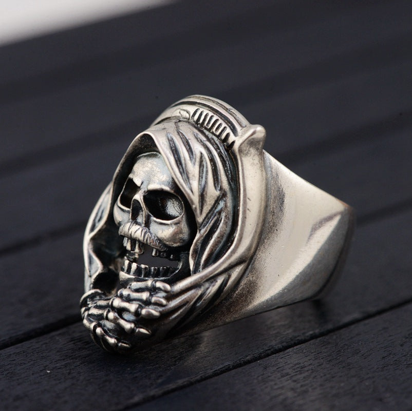 S925 Silver Vintage Style Men's Openwork Skull Ring