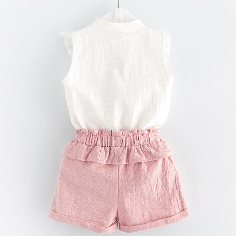 Children's Summer Clothing Sleeveless Single-breasted Embroidered Collar Suit