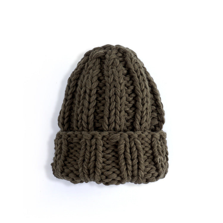 Knit Hat Ladies Pure Color Simple Coarse Wool Warm Earmuffs