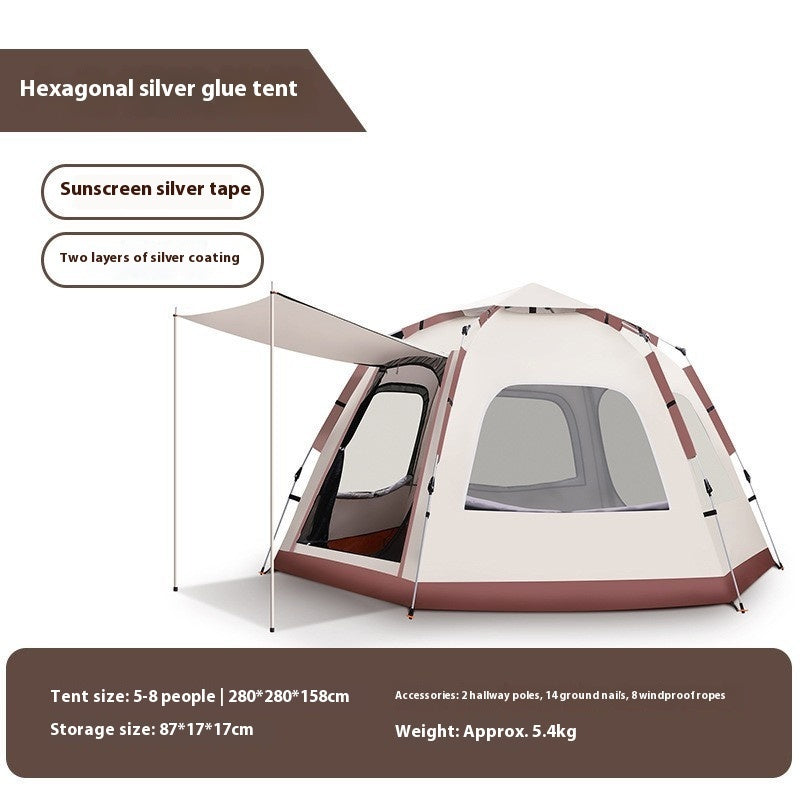 Outdoor Camping Camping Beige Khaki Large Hexagonal Tent Windproof Waterproof Anti Mosquito