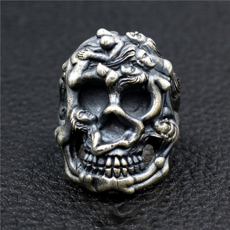 Beauty And Skull Ring 925 Sterling Silver Handmade Rock Hip Hop Punk Index Finger Ring