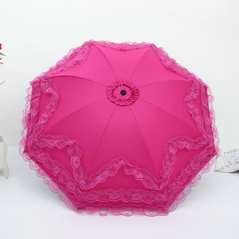 Four-layer Lace Sunscreen Three Folding Rain Or Shine Dual-use Umbrella