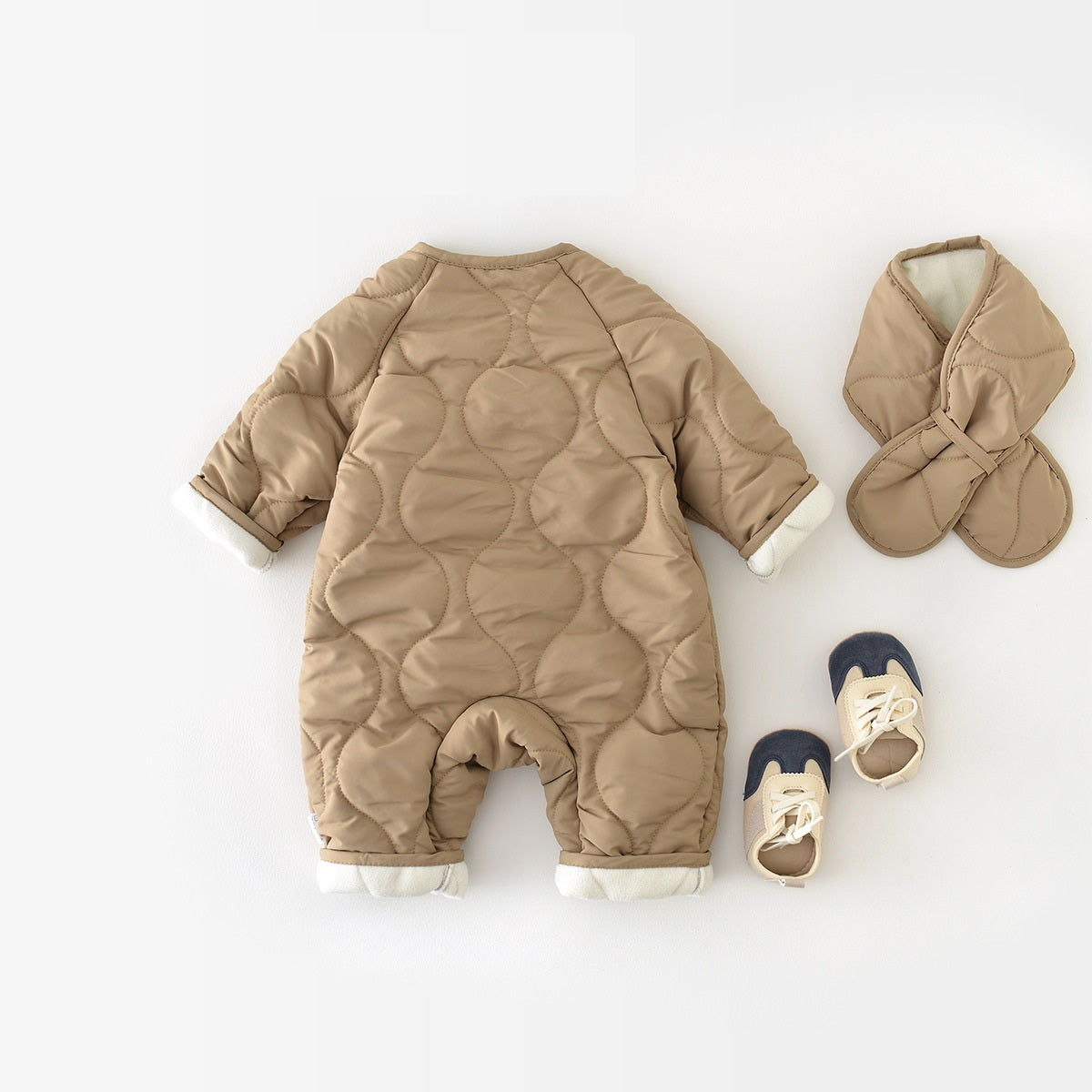 Autumn And Winter Quilted Cotton Fleece-lined Warm Baby Jumpsuit