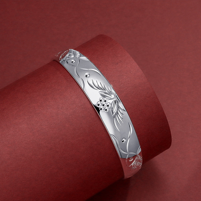 Women's Fashion Vintage Sterling Silver Flowering Double Fish Bracelet