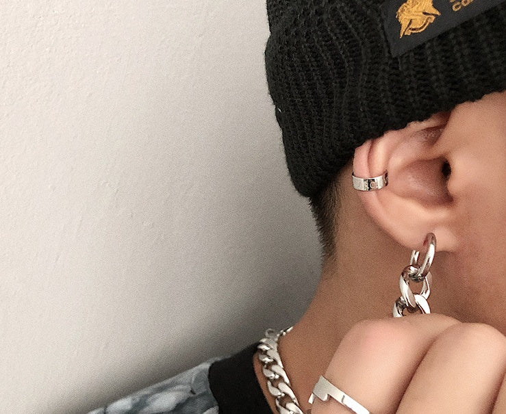 Titanium steel chain hoop earrings