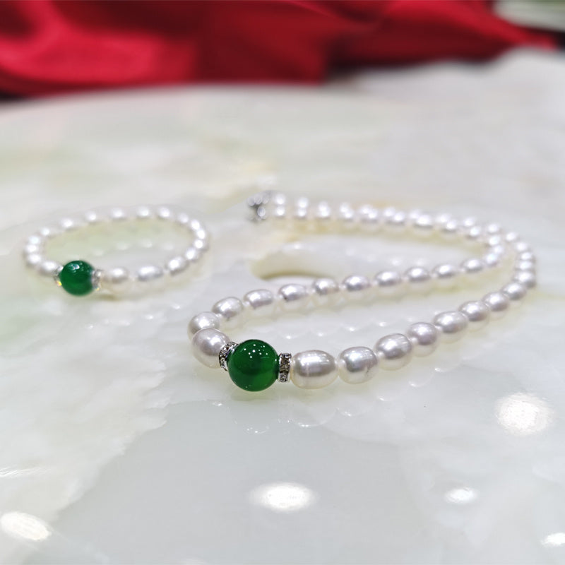Pearl Necklace Bracelet Ring Three Piece Set