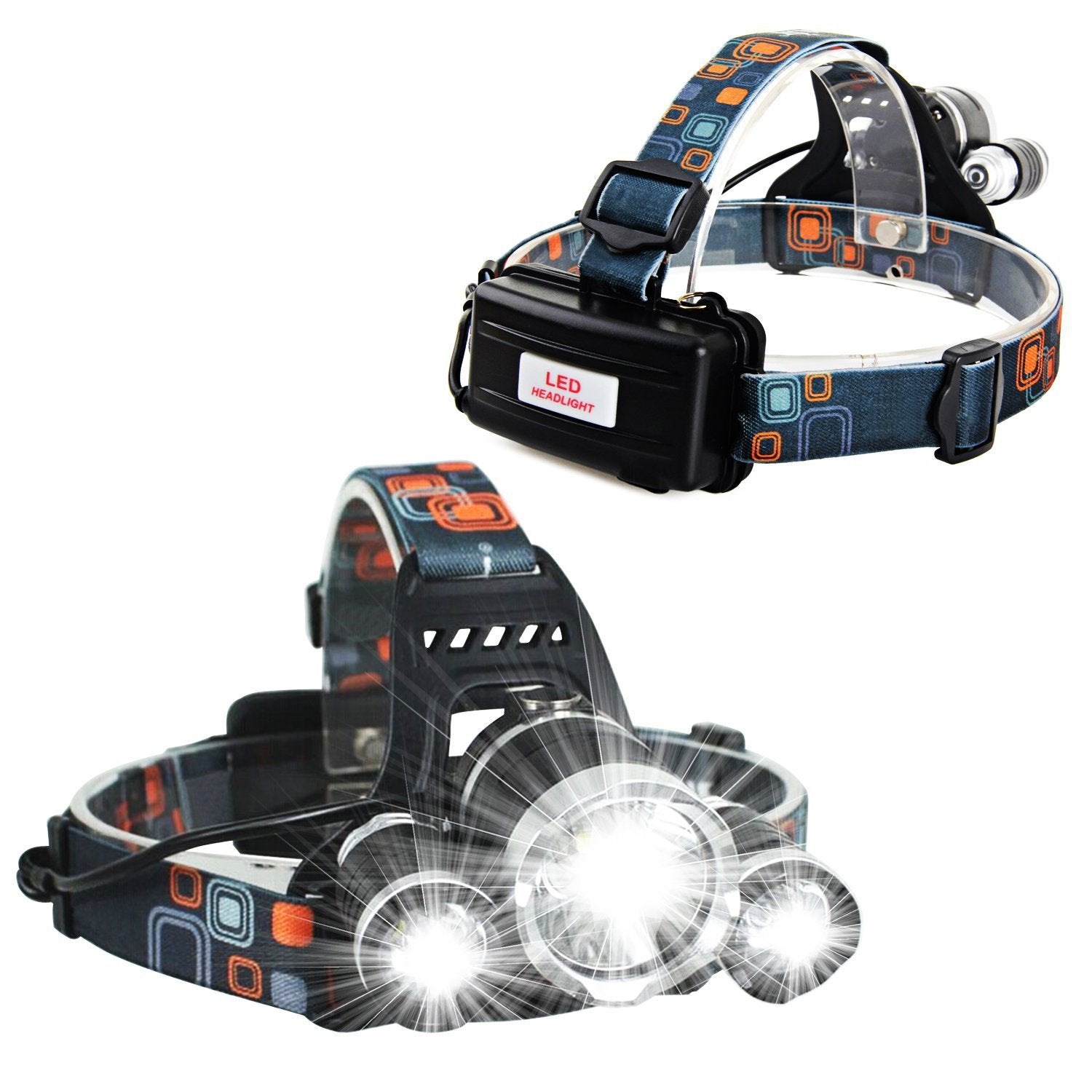 Vente directe frontale à LED rechargeable avec zoom, lampe frontale de pêche, torche de chasse