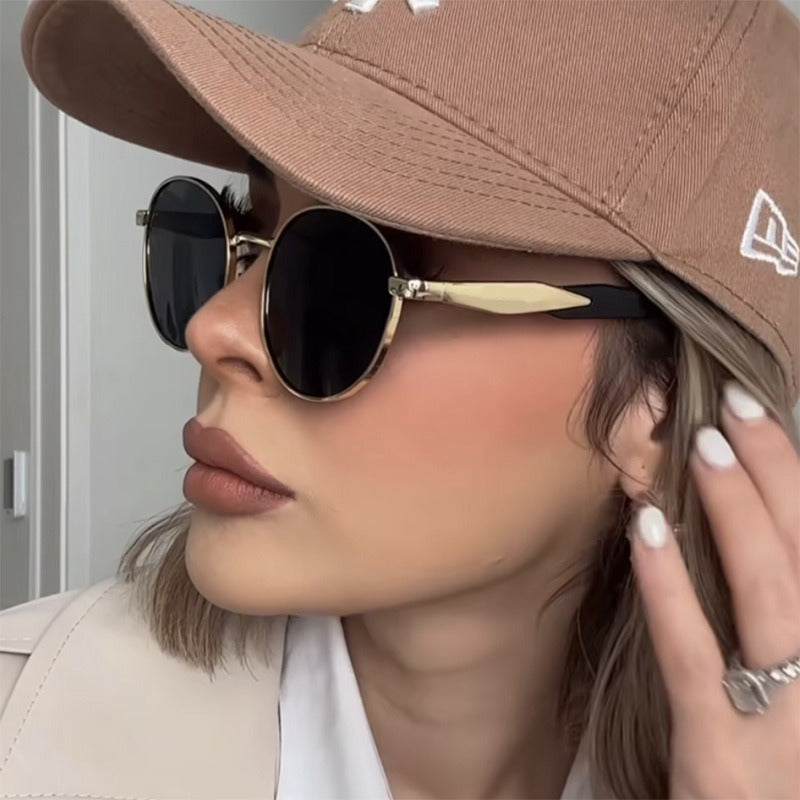Lunettes de Soleil Rondes en Métal Protection UV pour Femme