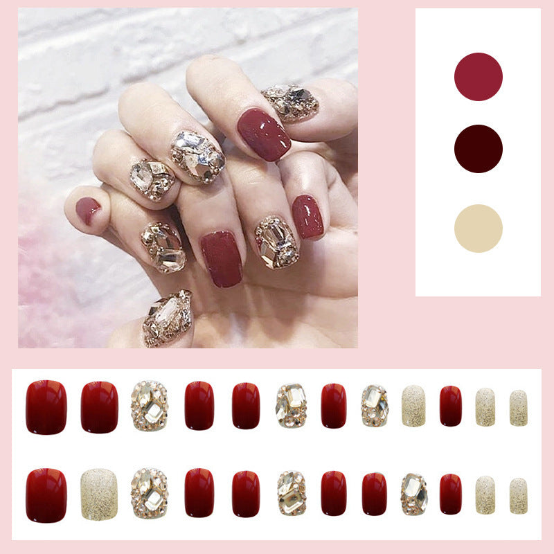 Pointe d'ongle amovible, rouge bordeaux, champagne, entièrement sertie de diamants