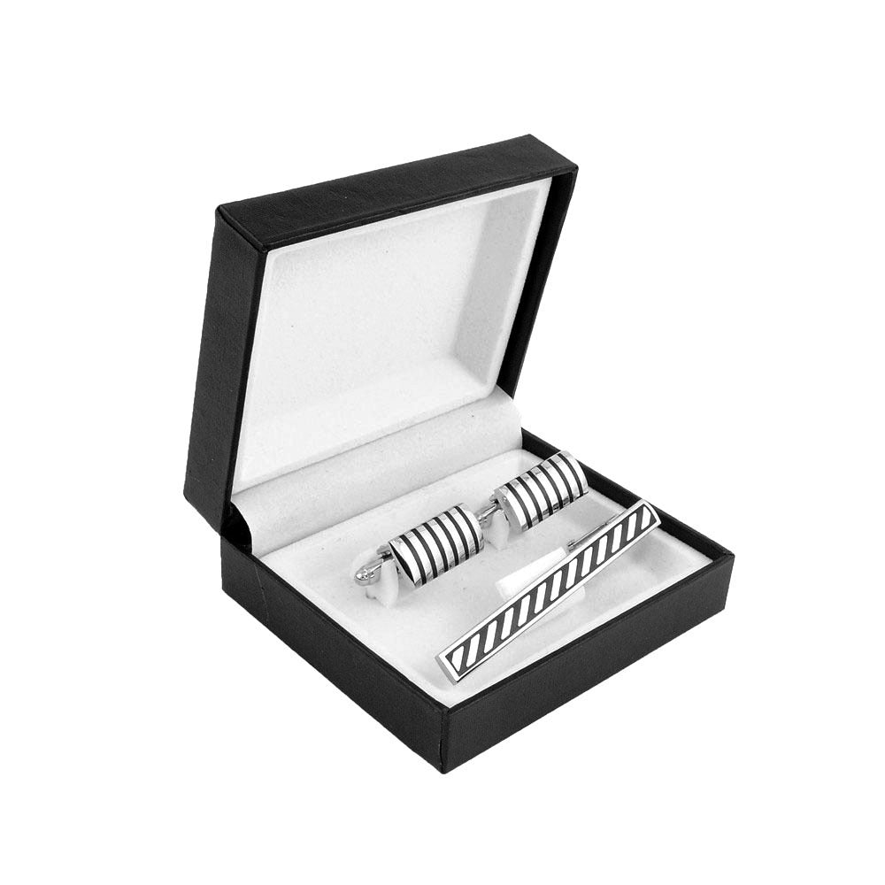 Striped Men's Cufflinks Tie Clip High Quality Metal Cuff Buttons