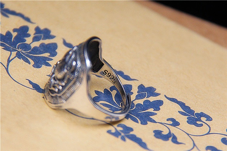 Ethnic Retro Style Sterling Silver Lucky Pixiu Ring
