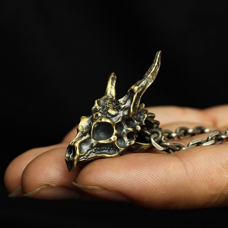 Sterling Silver Brass Vintage Dragon Skull Skull Necklace For Men And Women