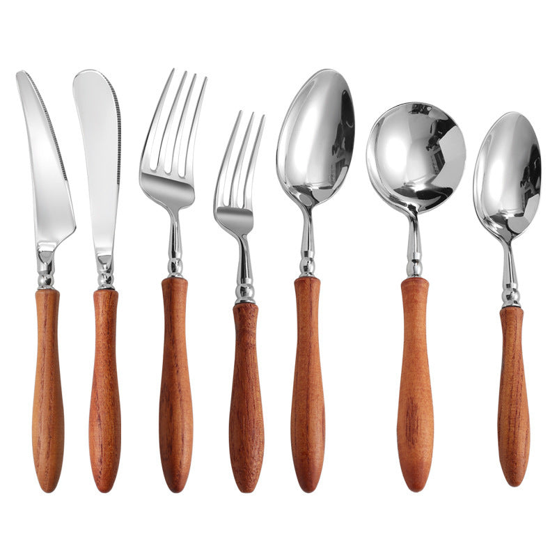 304 Stainless Steel Rosewood Wooden Handle Knife Fork And Spoon Tableware
