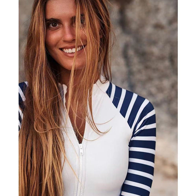 Striped Wetsuit Panel Color Swimsuit