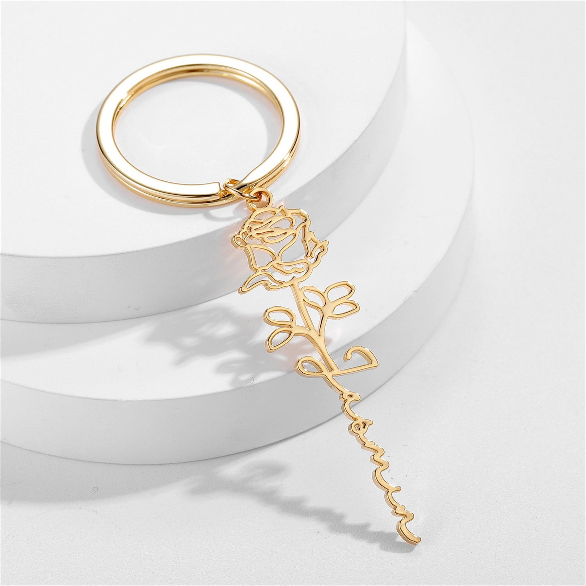 Creative DIY Personalized Stainless Steel Birthday Flower Keychain