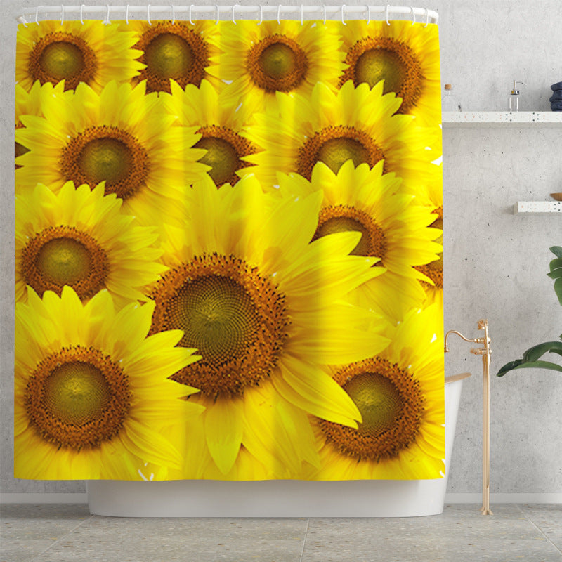 Sunflower Printed Shower Curtain Floor Mat Four-Piece Set