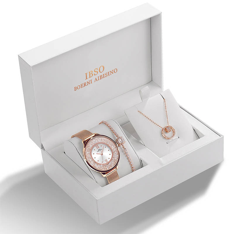 Mesh strap ladies watch set