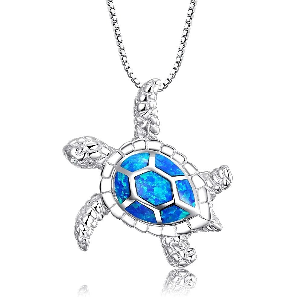 Women's European And American Fashion Blue Opal Turtle Necklace
