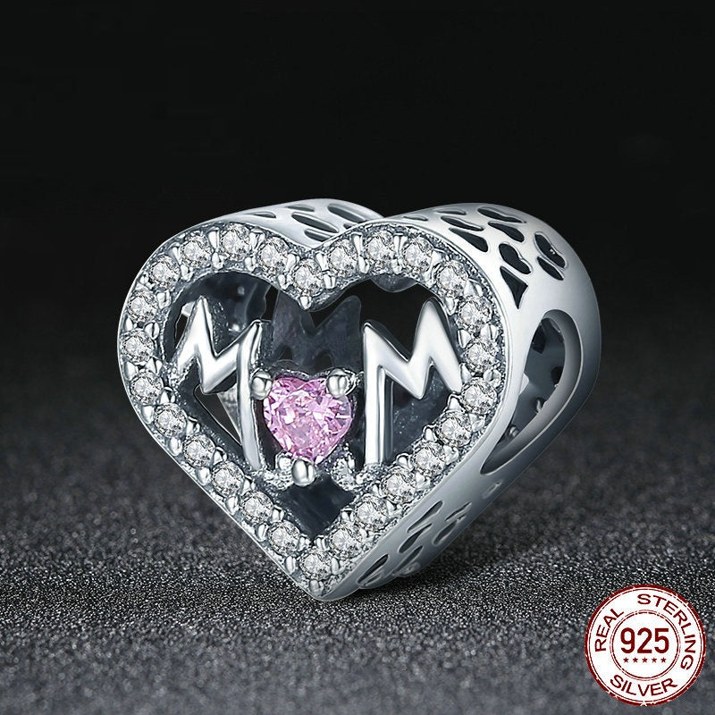 S925 Silver Mother's Day Letter Beaded Pendant