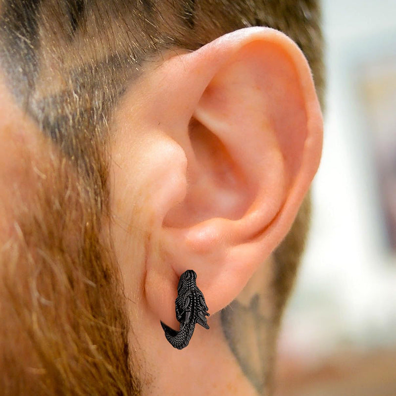 Stainless Steel Dragon Earrings Punk Hip Hop Personality