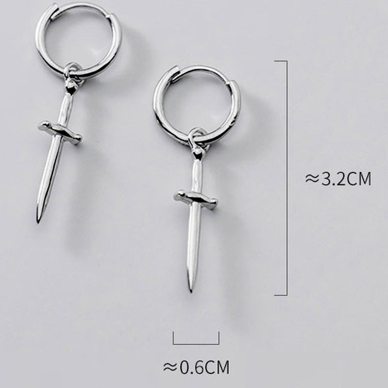 Vintage Personalized Hip Hop Sword-shaped Titanium Steel Earrings