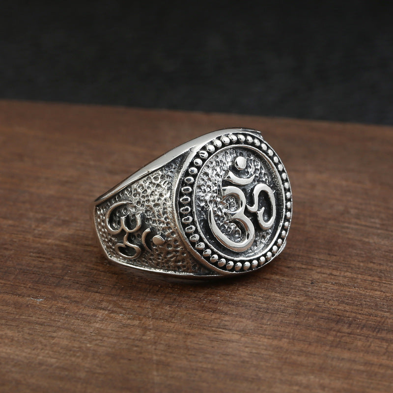 S925 Sterling Silver Ring Vintage Old Sanskrit Closed