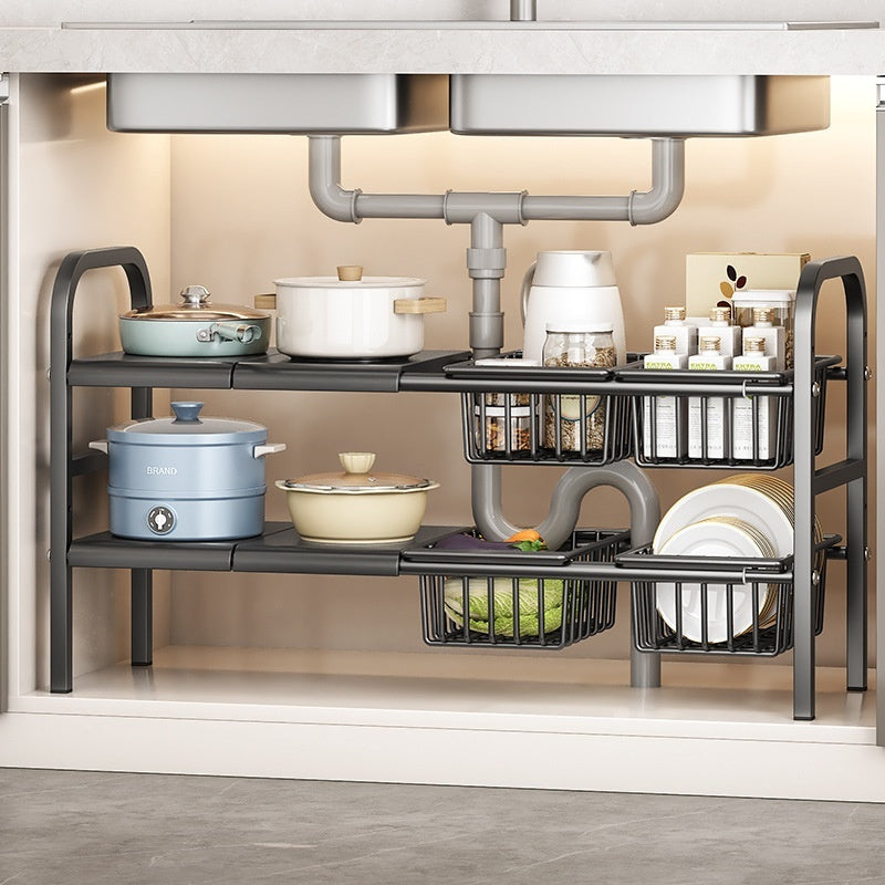Kitchen Retractable Sink Rack Storage Layered