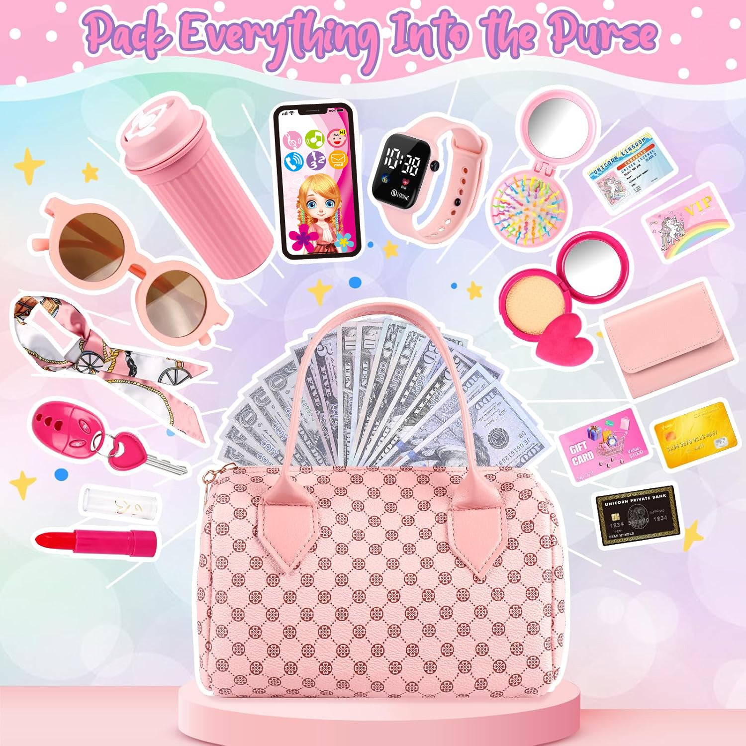 Simulation Children Play House Handbag Toy Watch Coin Purse Girl's Birthday Gift Cell Phone Bag