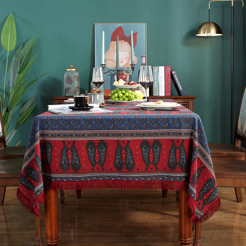 Bohemian Cotton And Linen Printed Big Flower Pepper Tablecloth