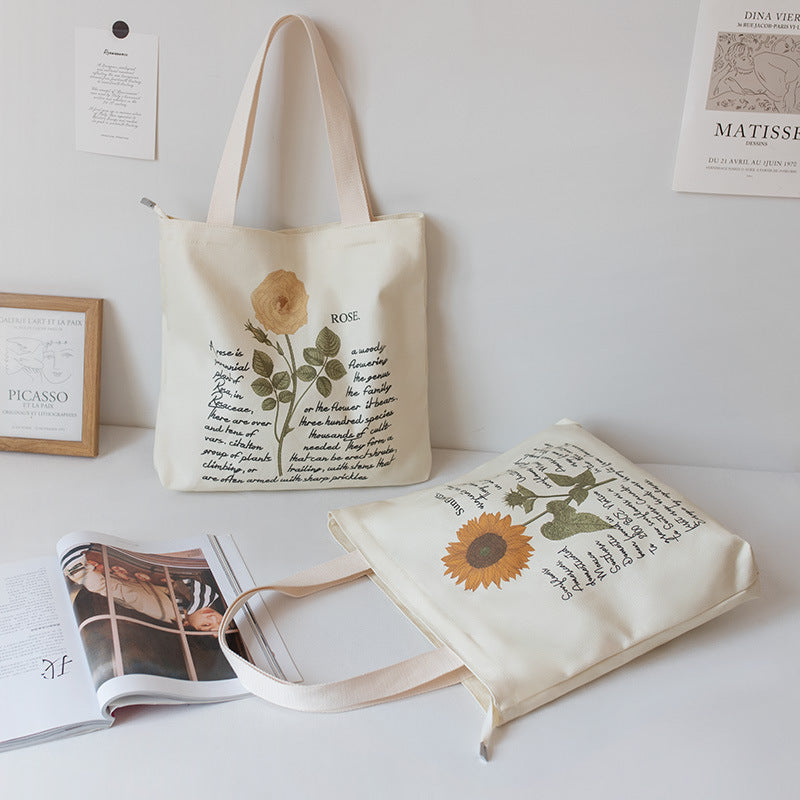 Literary And Retro Large-capacity Student Class Tote  Canvas Bag