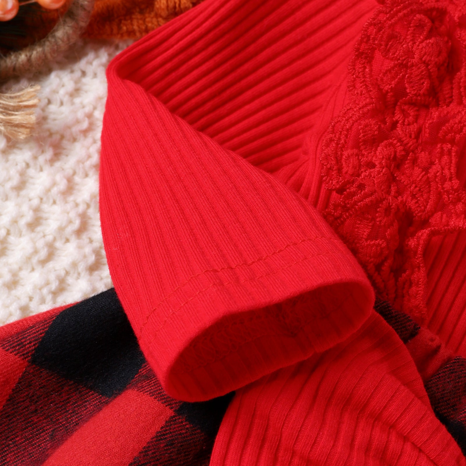Children's Girl Baby Christmas Pit Stripe Spliced Lace Plaid Triangle Wrap Fart Set