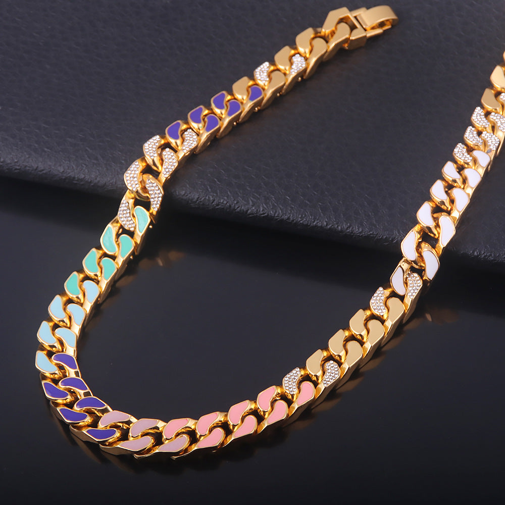 Rap Hip Hop Seven Colored Diamond Cuban Necklace