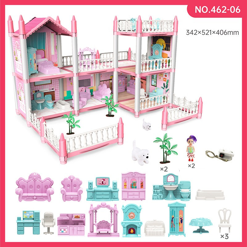 Girl Play House Assemble Diy Toy Cottage Villa Castle Model