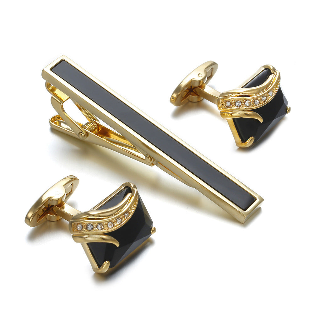 Élégant coffret cravate et boutons de manchette dorés pour homme