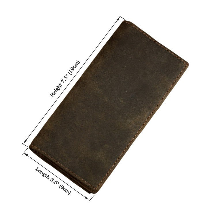 Men's Vintage Crazy Horse Leather Long Vertical Wallet